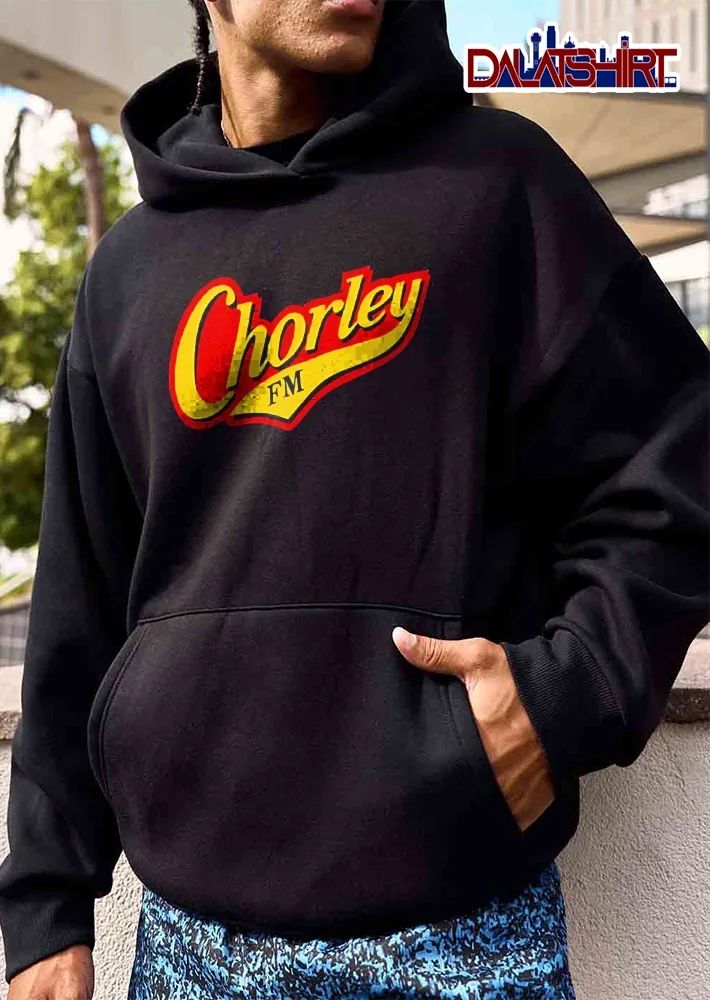 Chorley Fm Yellow Cursive Typography Red Layered Background shirt
