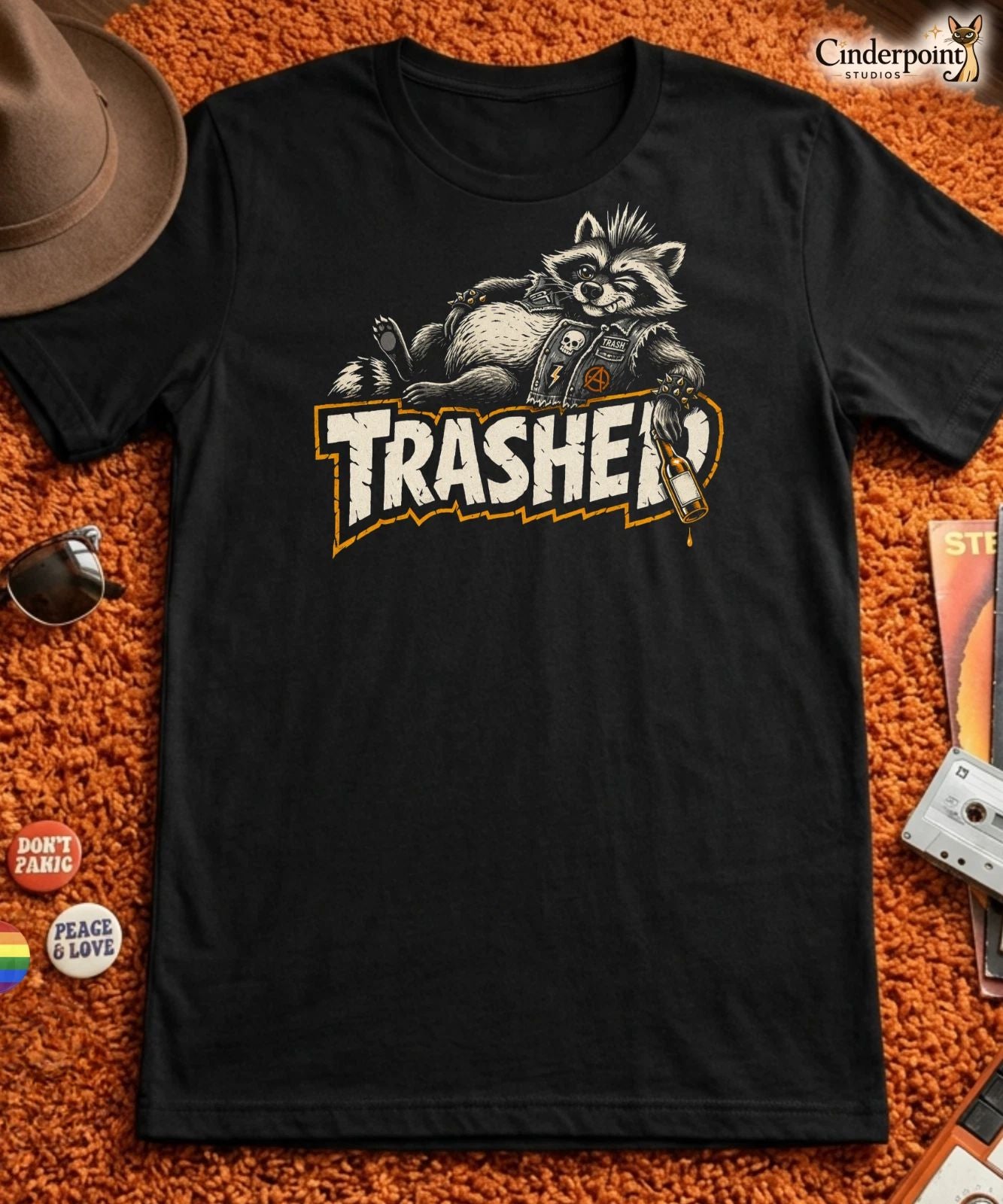 Trashed Raccoon T-Shirt - Punk Rock Trash Panda Graphic Tee Lowbrow Art XS-5X