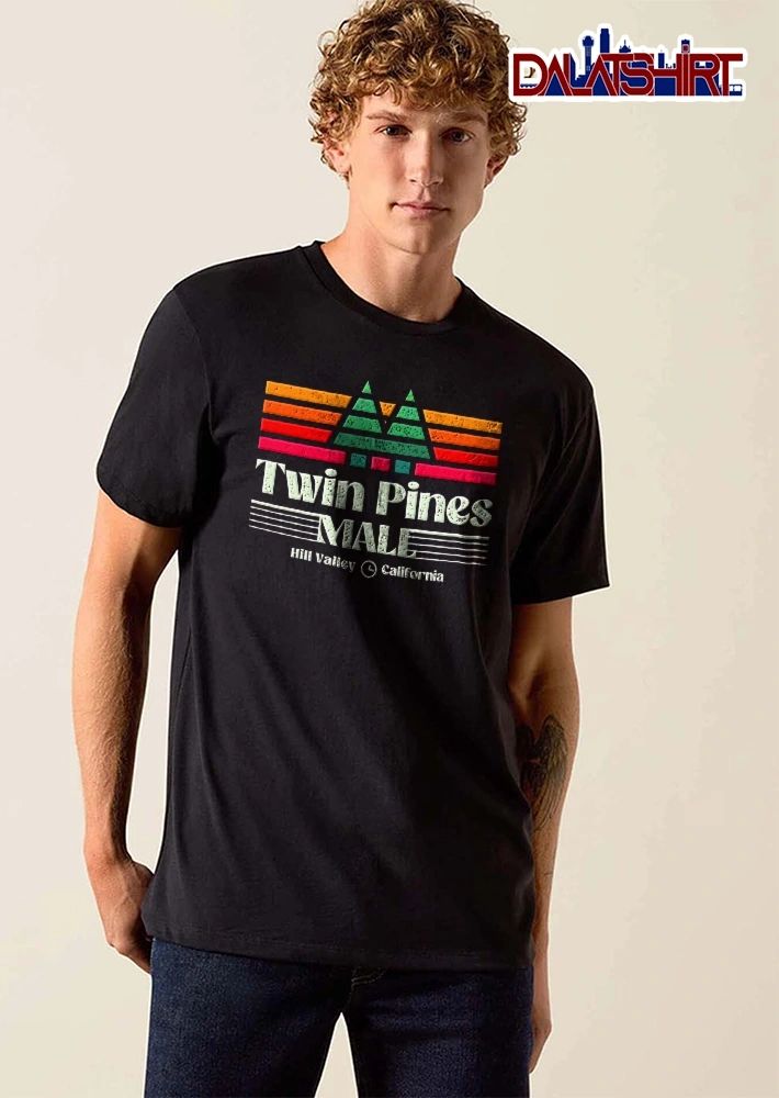 Twin Pines Mall Hill Valley California Retro Distressed Sunset Triangle Trees Clock Icon shirt