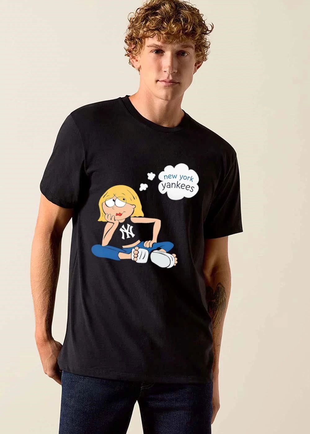 Premium New York Yankees MLB Cartoon Blonde Girl Thought Bubble Sitting shirt