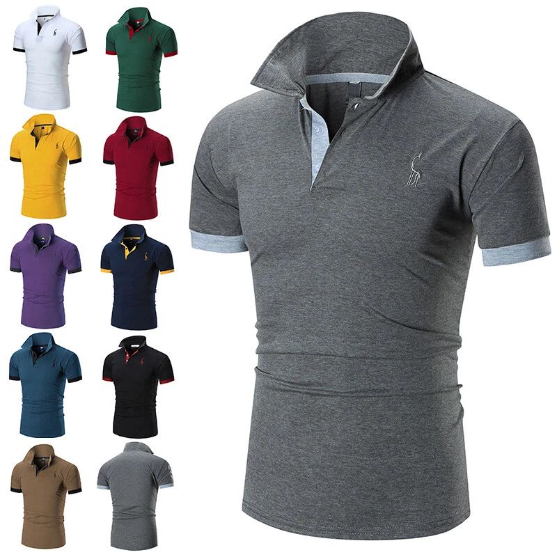 Mens Short Sleeve Solid Shirt Slim Fit Work Casual Tops Blouse Pullover T-Shirt[
