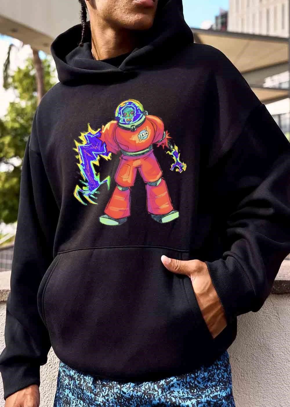 Zasa Neon Sketch Skeleton Astronaut Red Spacesuit Energy Claw shirt