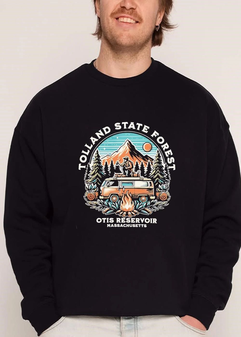 Tolland State Forest Otis Reservoir Massachusetts Camper Van Campfire Hiker Mountain Vintage Badge shirt