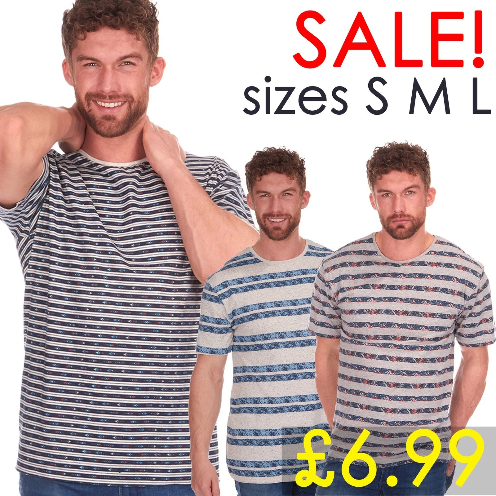 Mens T-Shirts Striped Retro Vintage Brand New 100% Cotton S Medium Large Tees