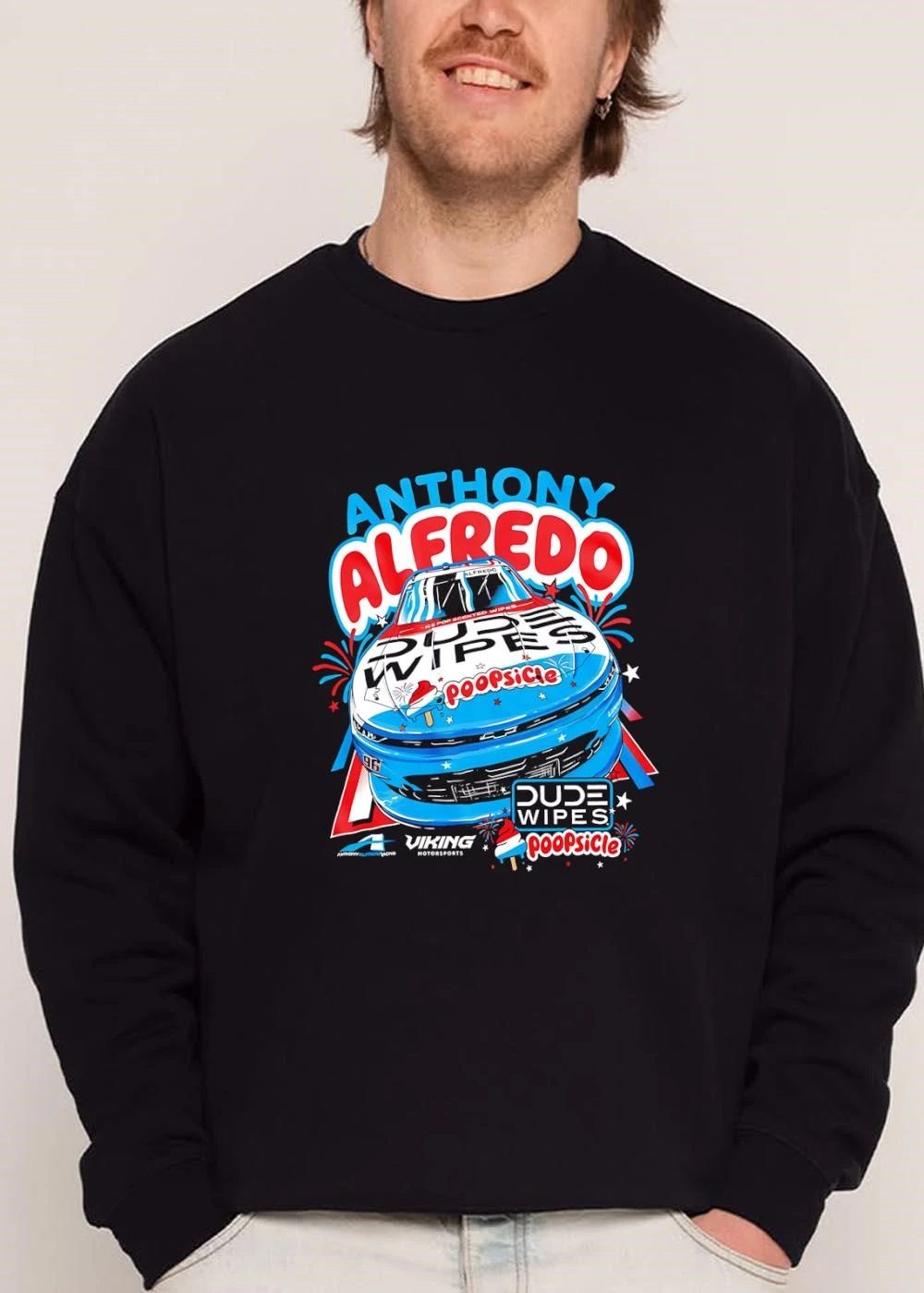Viking Motorsports Dude Wipes Poopsicle Anthony Alfredo Race Car Fireworks Stars shirt