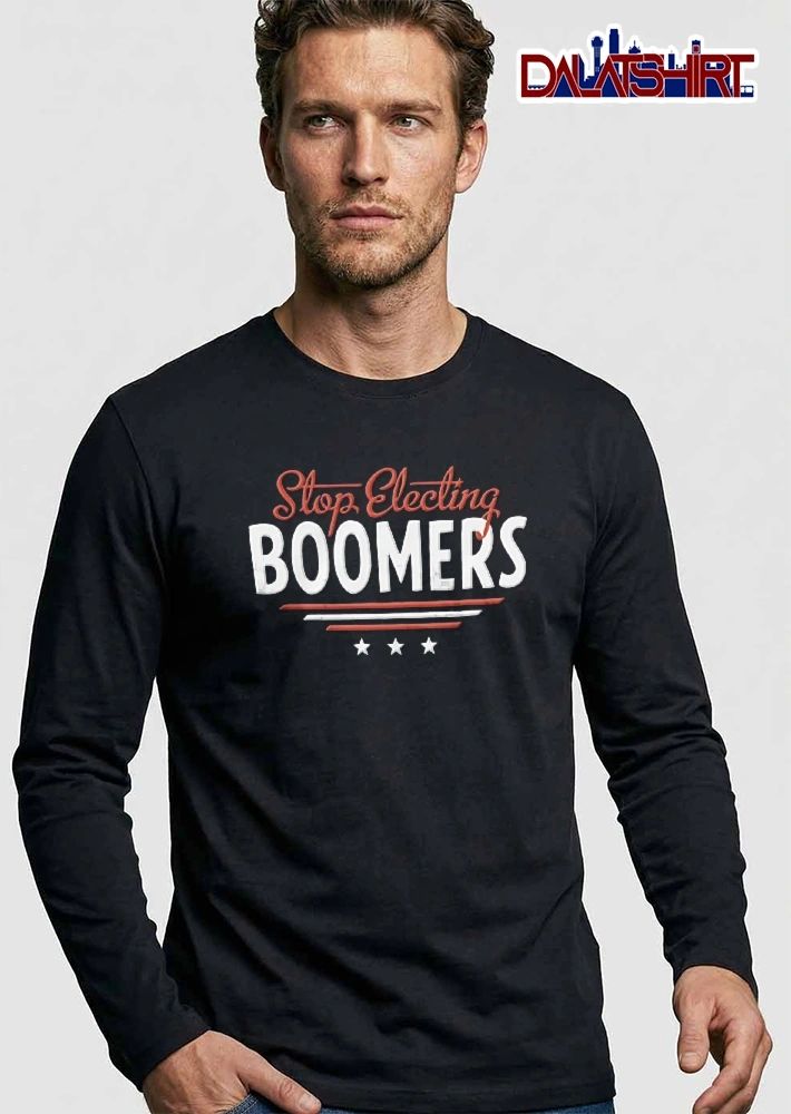 Stop Electing Boomers Red White Stripes Three Stars Script shirt