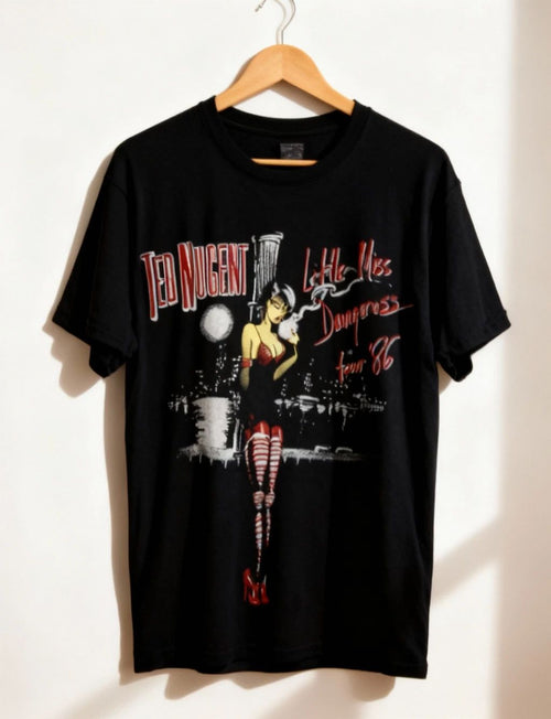 1986 Ted Nugent Little Miss Dangerous Tour Concert T Shirt Black Men