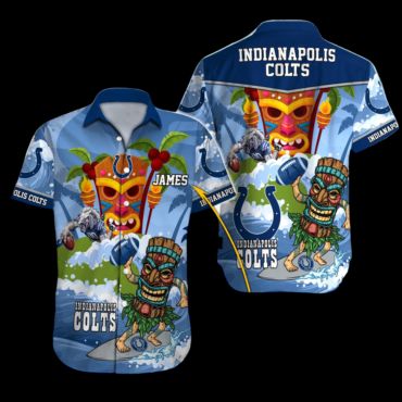 Personalized Indianapolis Colts Tiki Blue Thunder Aloha Shirt