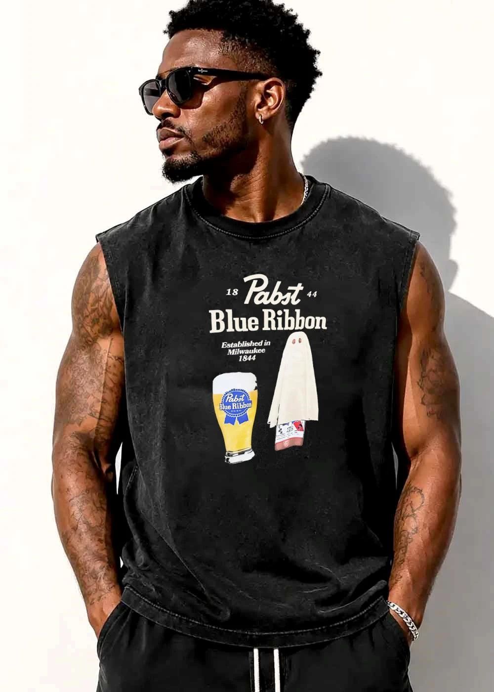 Pabst Blue Ribbon Established In Milwaukee 1844 Sheet Ghost Beer Glass shirt