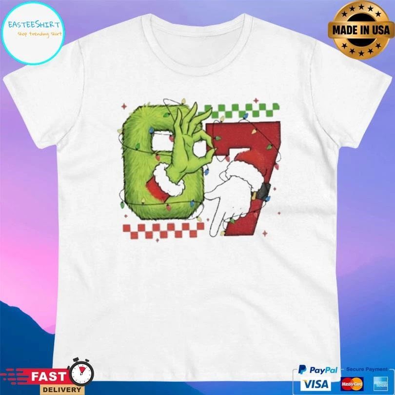 Six Seven 6 7 Christmas Grinch Hand Christmas 2025 Green Guy T-shirts