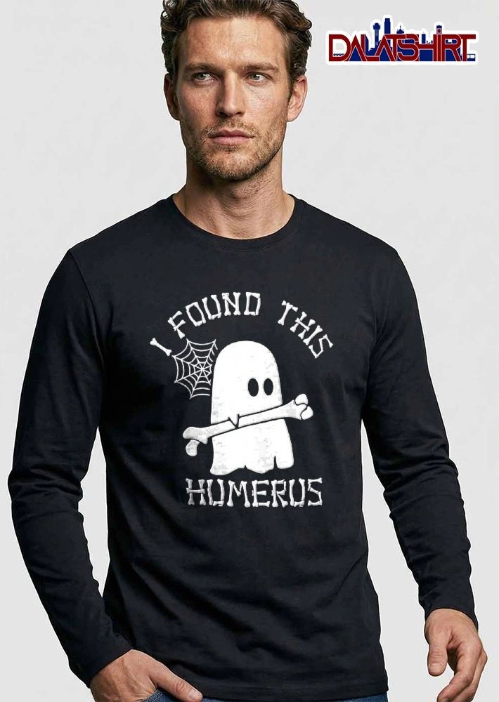 I Found This Humerus Cartoon Ghost Holding Bone Spiderweb shirt