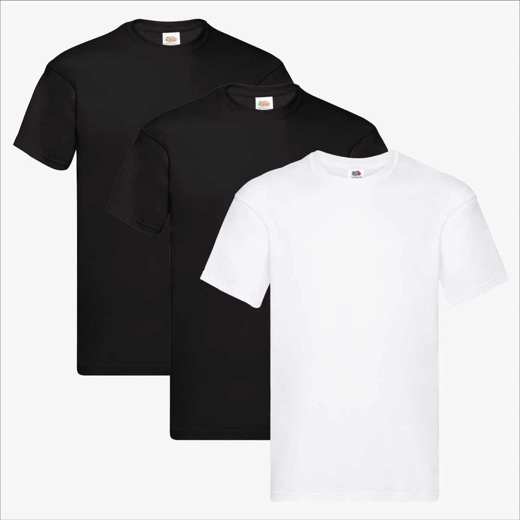 Fruit of the Loom Mens T-Shirt 3-Pack Bundle Plain Cotton Black Base Duo Set