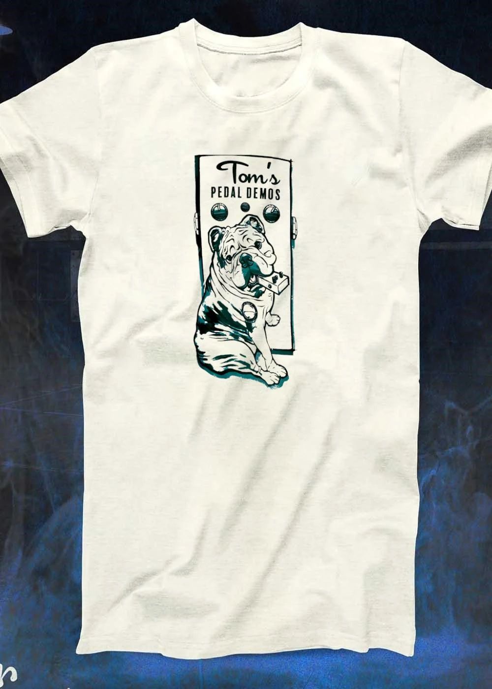 Tom’s Pedal Demos Bulldog Holding Guitar Effects Pedal Shirt