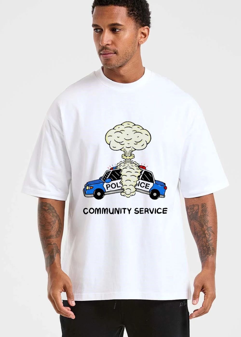 Community Service Cartoon Police Car Exploding Mushroom Cloud shirt