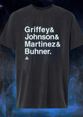 Griffey Johnson Roster White Sans Serif Typography Text Black Background Triangle Logo shirt