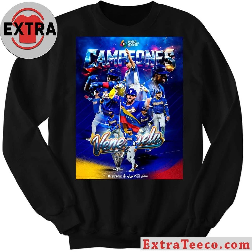 The Venezuelan national baseball team celebrates winning the 2026 World Baseball Classic after defeating the United States in the final Shirt