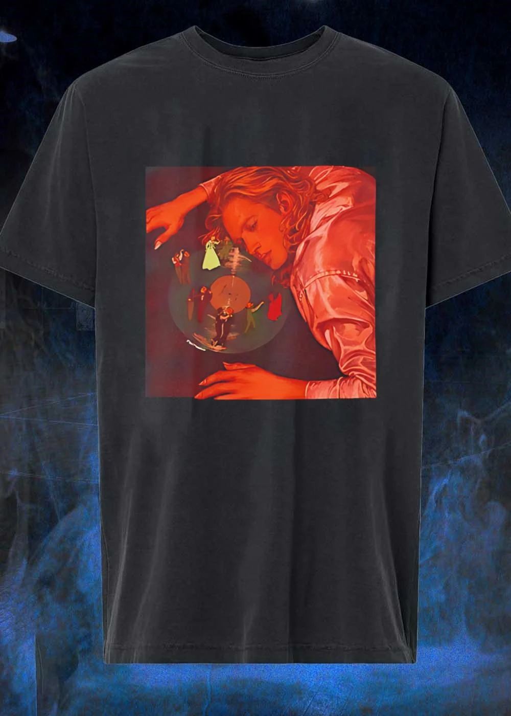 Young Man Resting on Vinyl Record Shirt