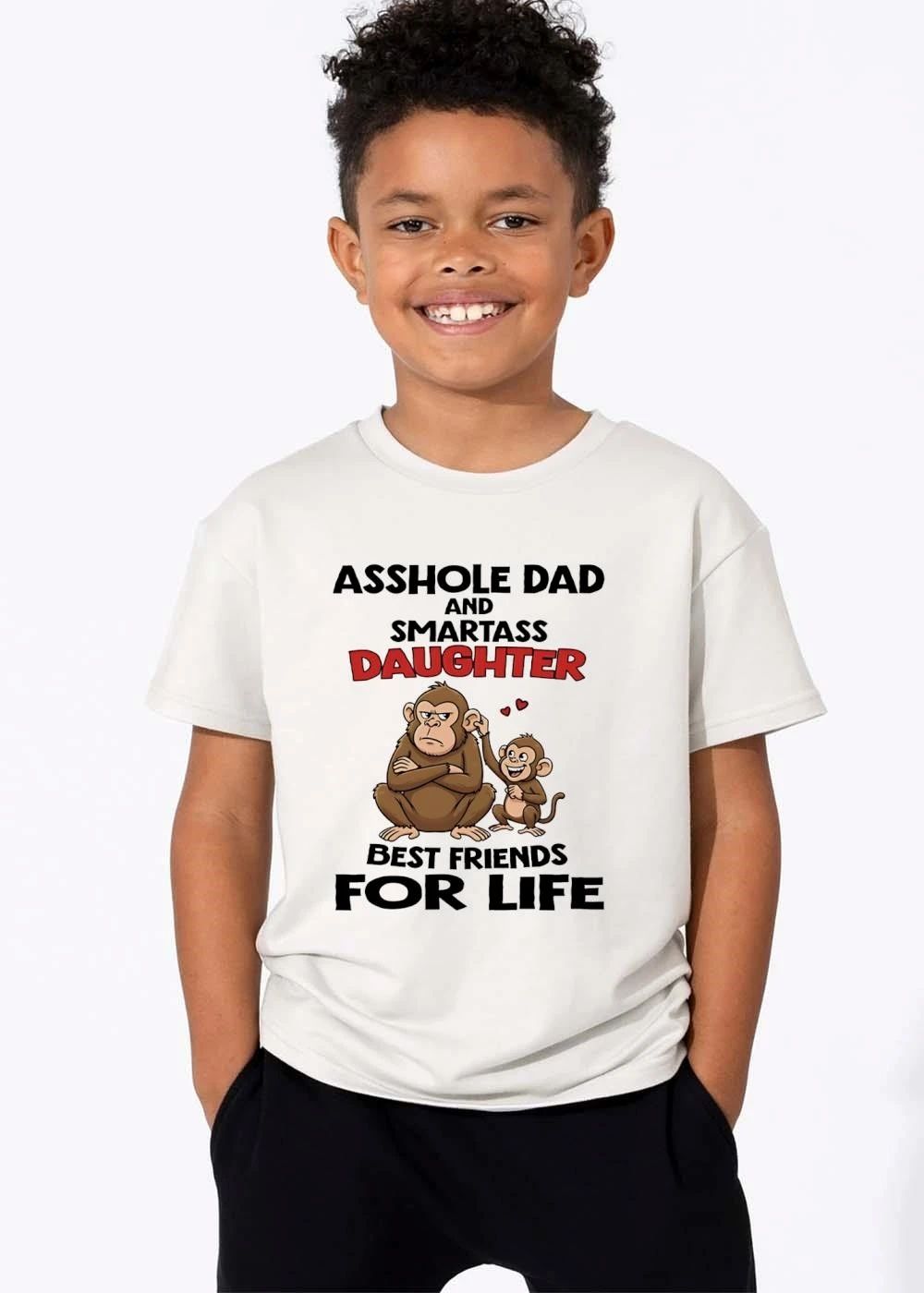 Asshole Dad And Smartass Daughter Best Friends For Life Cartoon Grumpy Adult Happy Little Monkey shirt