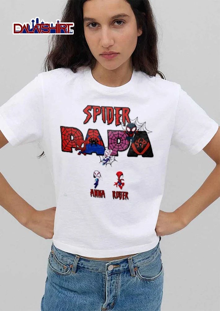 Spider Papa Anna Roger Chibi Superhero Characters Web Letters shirt