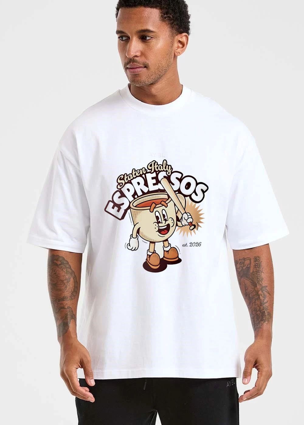 Staten Italy Espressos Est 2026 Retro Cartoon Coffee Cup Mascot Baseball Bat shirt
