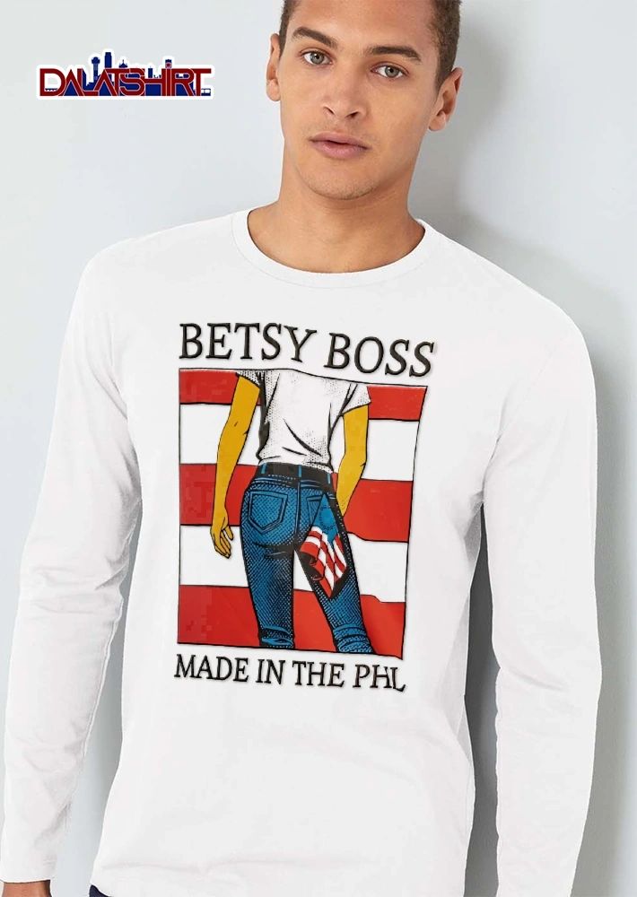 Betsy Boss Made In The PHL Bruce Springsteen Born USA Album Parody Halftone American Flag shirt