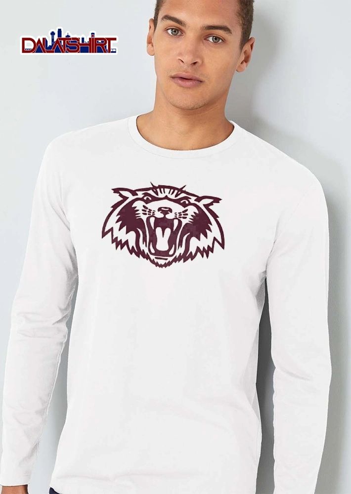 Fierce Maroon Roaring Wildcat Mascot Head Open Mouth Line Art shirt