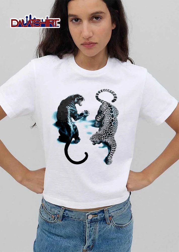 Black Panther And Spotted Leopard Roaring Snarling Facing Off shirt