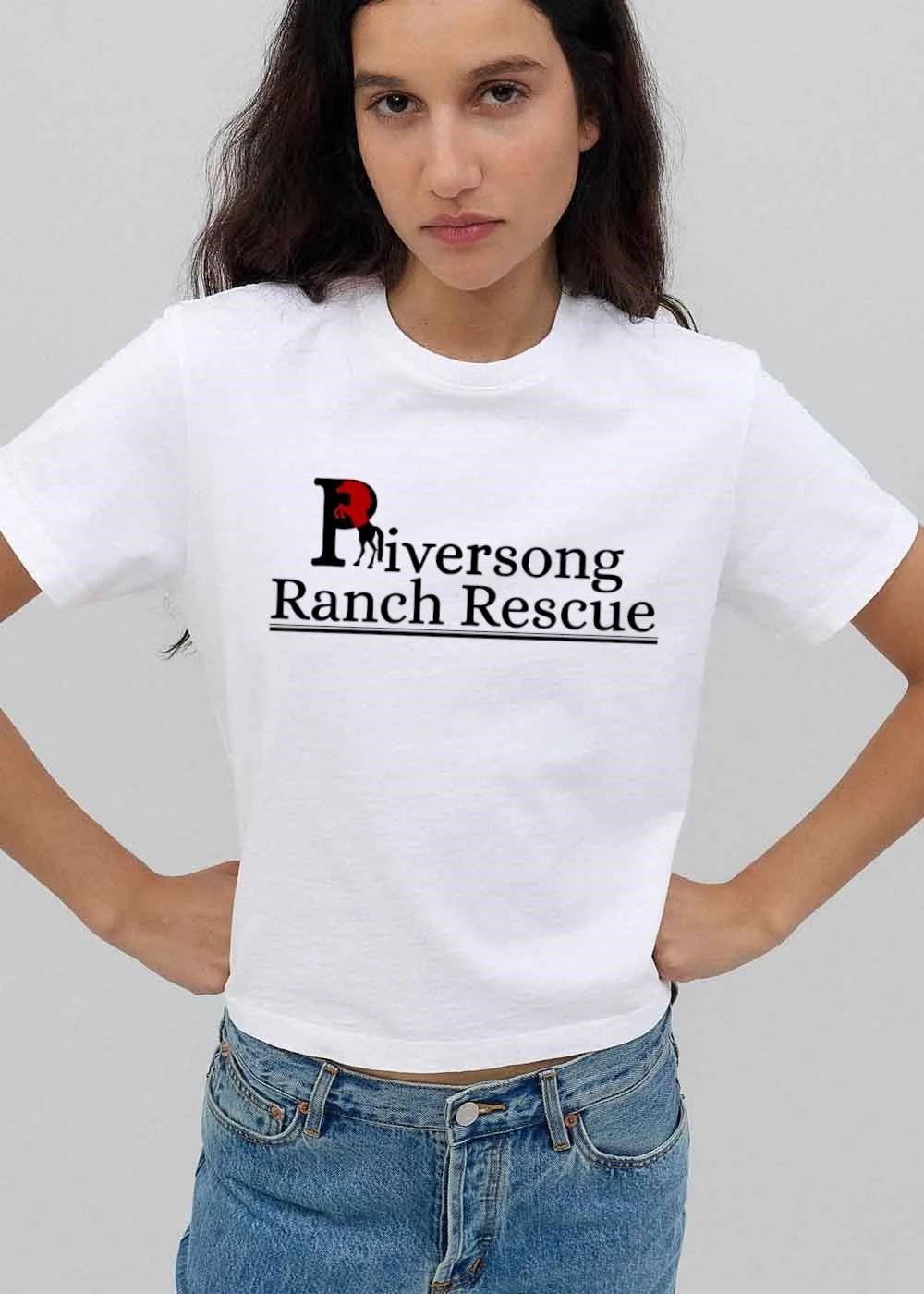 Riversong Ranch Rescue Red And Black Rearing Horse Silhouette shirt