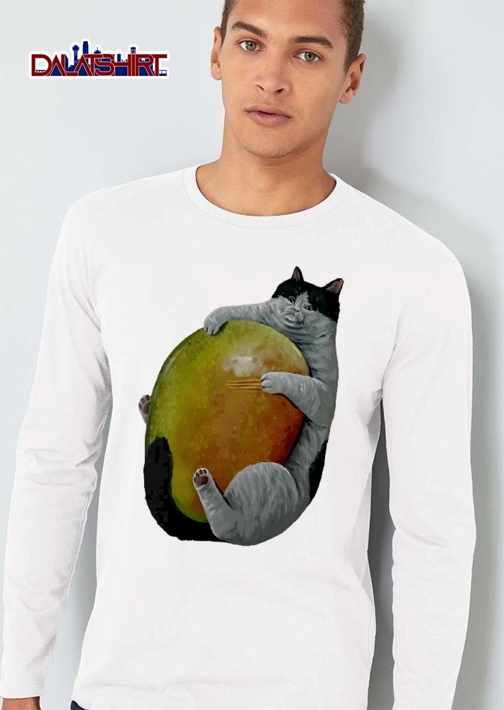 Chubby Sad Black And White Tuxedo Cat Hugging Giant Ripe Mango shirt