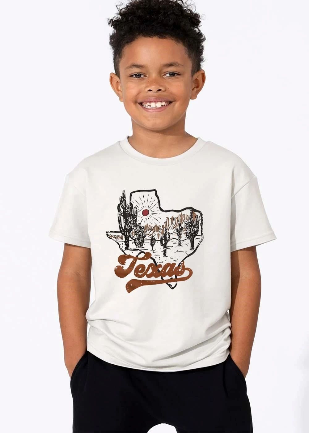 Texas State Silhouette Desert Scene Cacti Sun Rays Line Art shirt