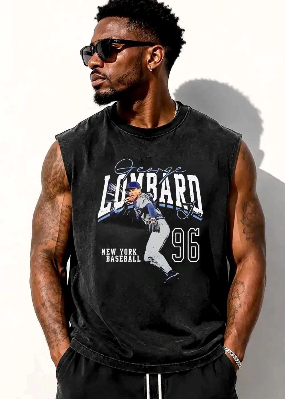 New York Baseball George Lombard Jr 96 Player Throwing Photo shirt