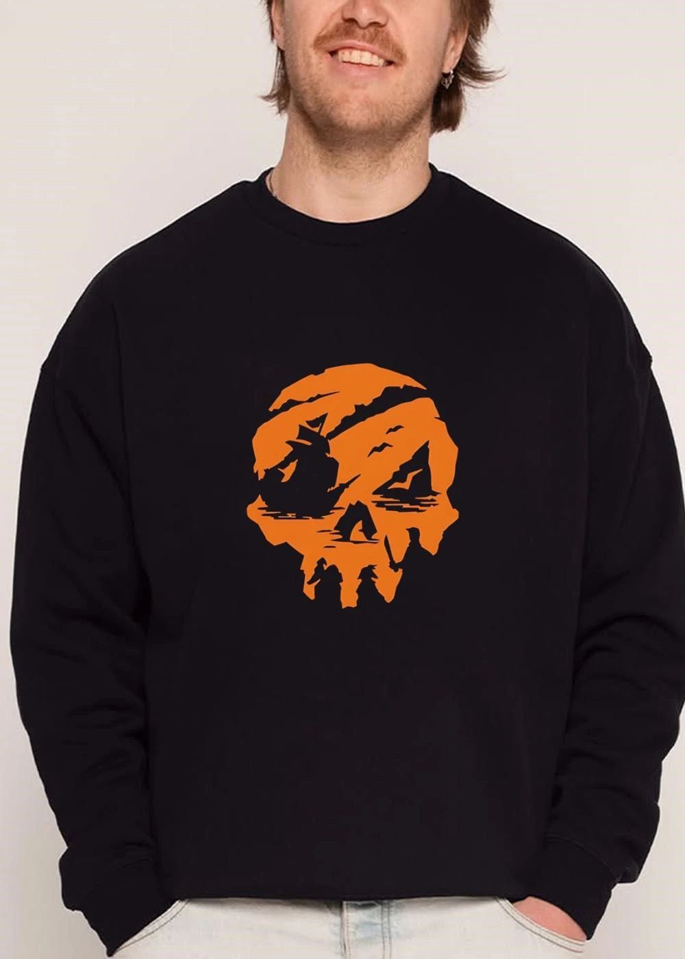 Sea Of Thieves Orange Skull Silhouette Pirate Ship Island shirt