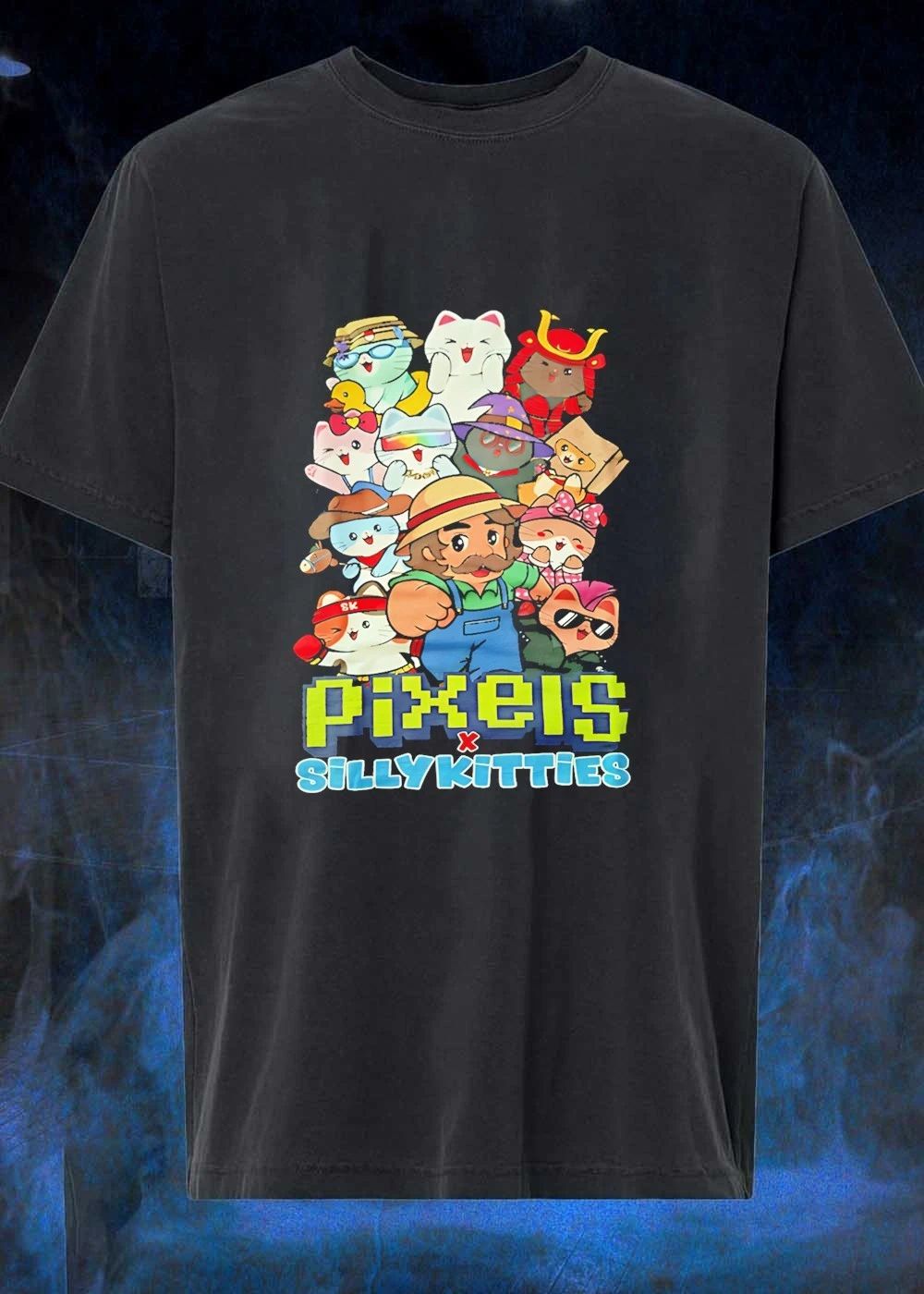 Pixels X Silly Kitties Cute Cats Character Mashup Cotton T-Shirt