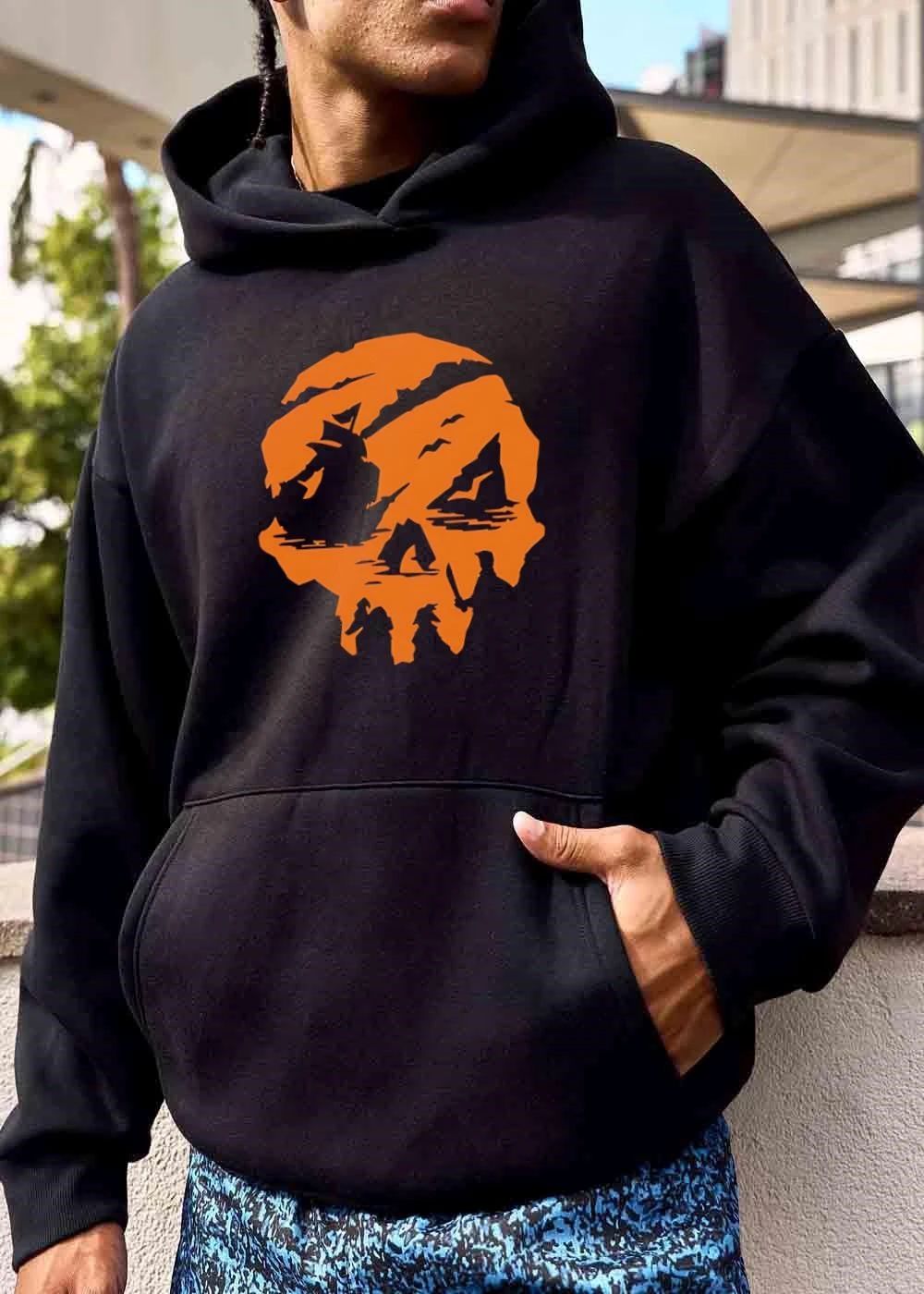 Sea Of Thieves Orange Skull Silhouette Pirate Ship Island shirt