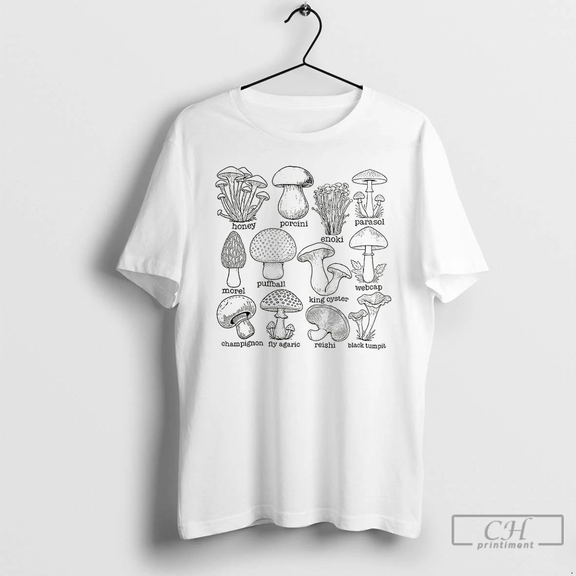 Premium Types Of Mushrooms Sketch Vintage T Shirts
