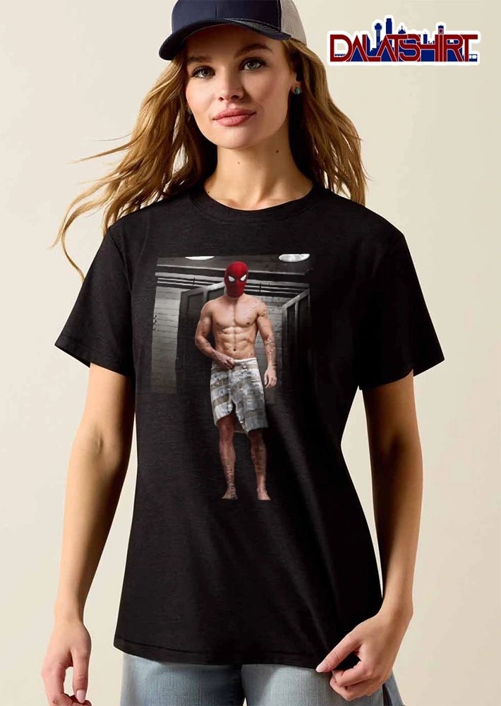 Shirtless Muscular Superhero Red Mask White Striped Towel Photo shirt