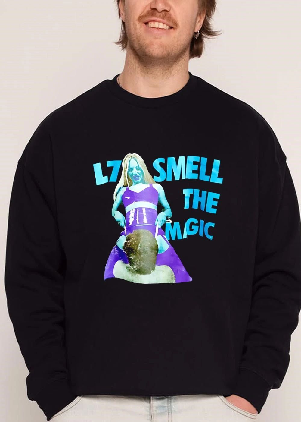L7 Smell The Magic Blue Tint Woman Purple Outfit Album Cover Collage Photo shirt