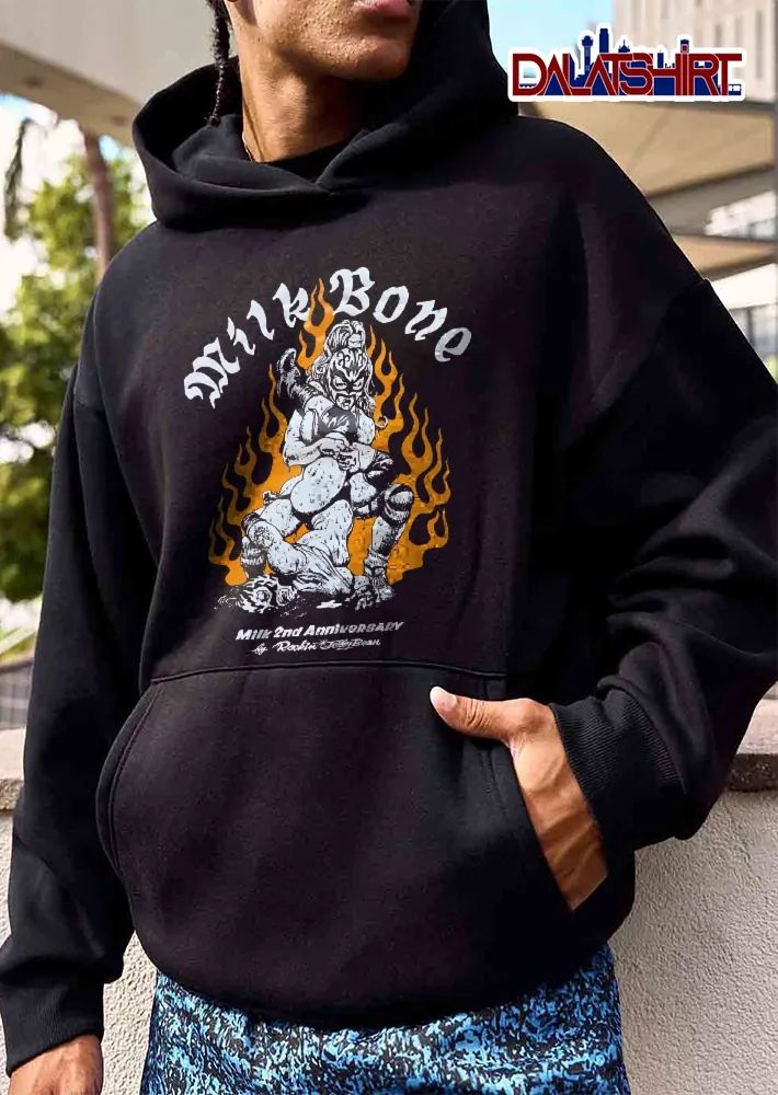 Milk Bone 2nd Anniversary By Rockin Jelly Bean Masked Wrestler Submission Hold Flames Line Art shirt