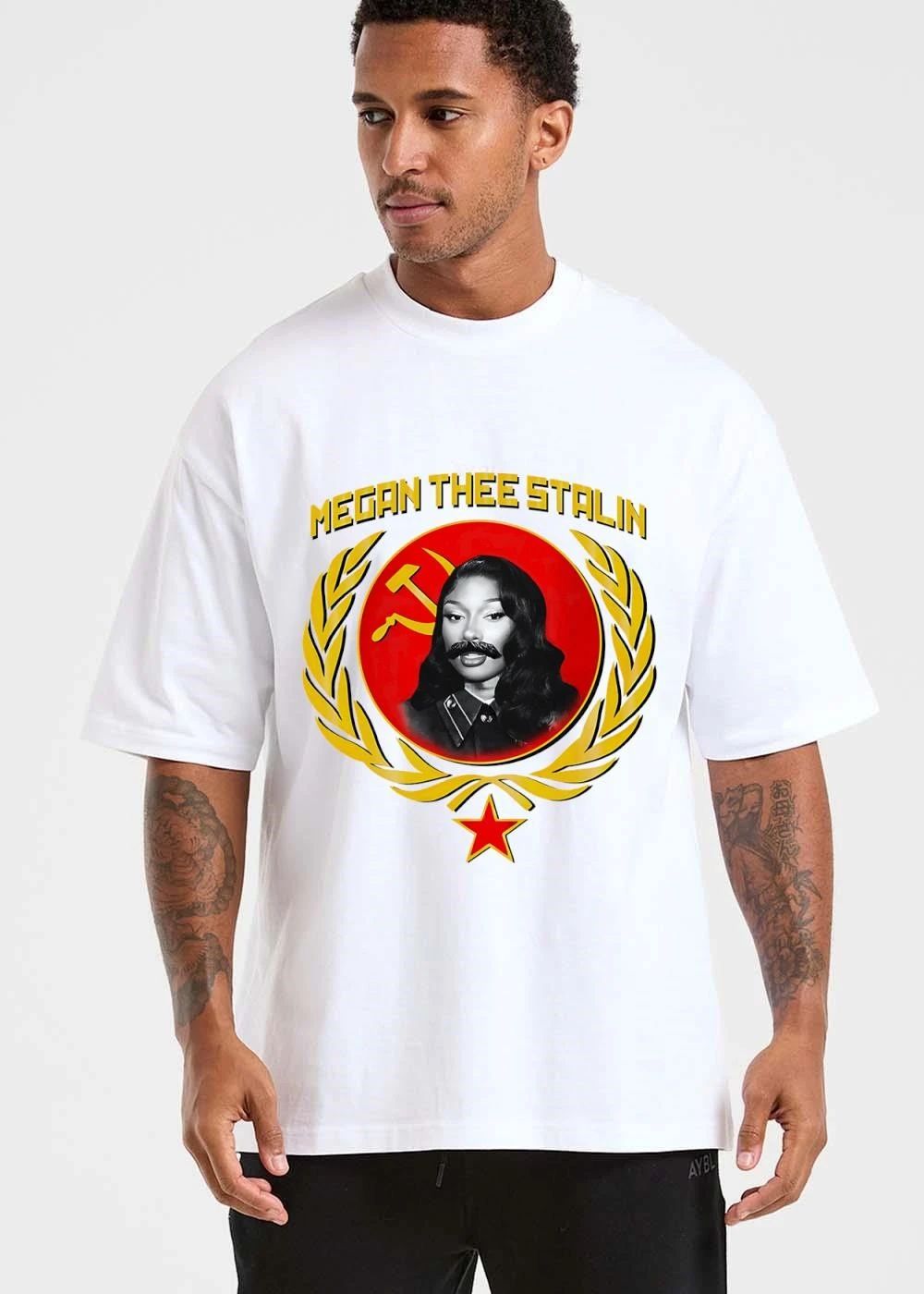 Megan Thee Stalin Portrait Mustache Hammer Sickle Red Star Wreath shirt
