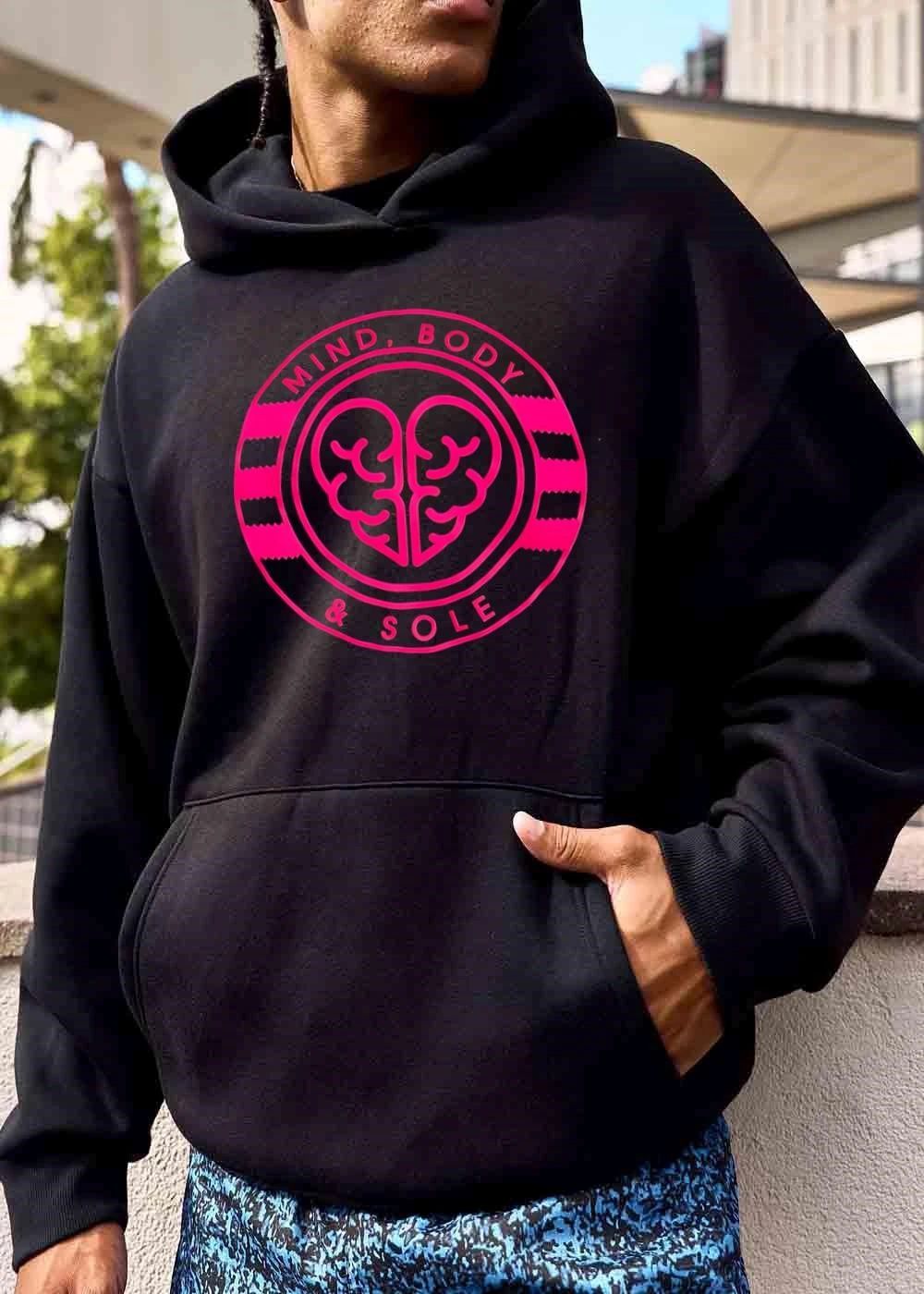 Mind Body And Sole Pink Neon Line Art Heart Brain Emblem shirt