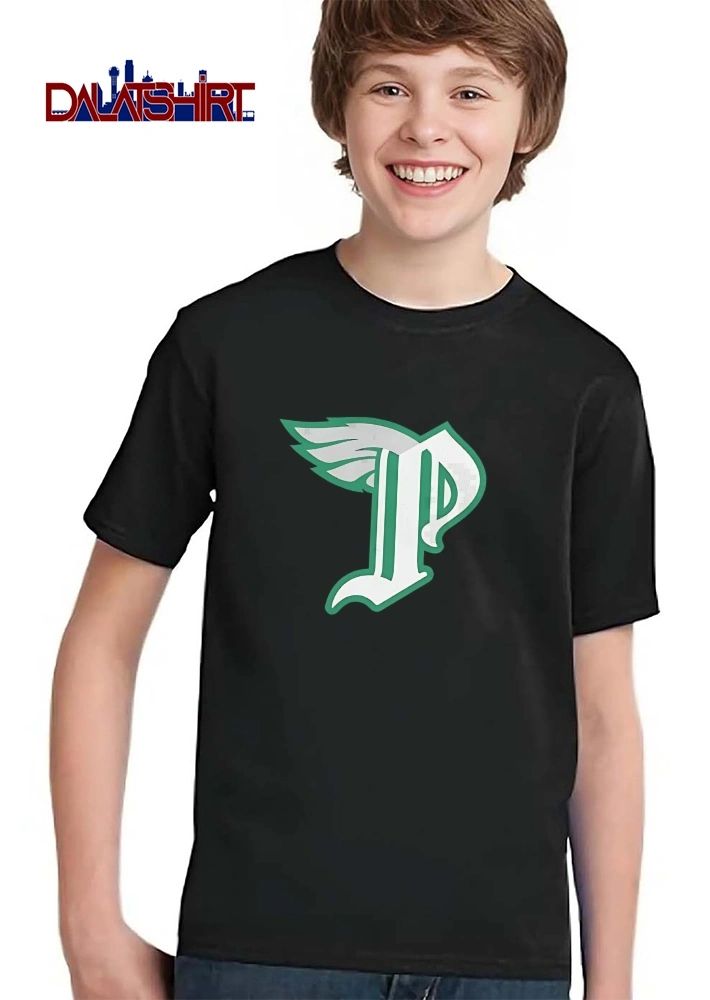 Winged White Old English Gothic Letter P Green Outline Silver Feathers shirt