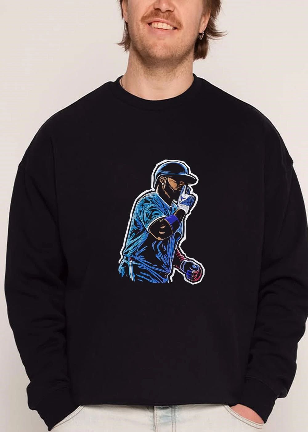 Baseball Player Finger To Lips Silence Gesture Neon Line Art shirt