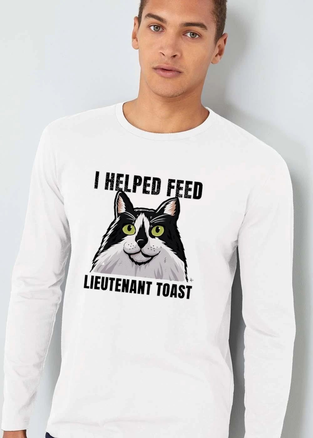 I Helped Feed Lieutenant Toast Tuxedo Cat Portrait Cartoon Illustration shirt