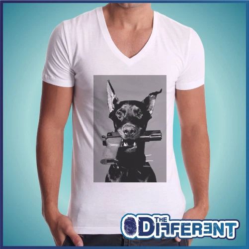 T-shirt V Neck Dog Pistol Dog Gun The Happiness Is Have My-Shirt New