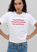 My Anxiety Is Chronic But These Tits Are Iconic Red Typography Text Only shirt