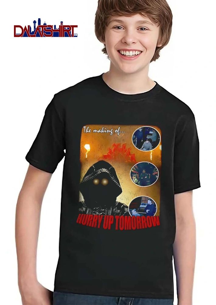The Making Of Hurry Up Tomorrow Hooded Figure Glowing Eyes Studio Inset Photos Retro Poster shirt