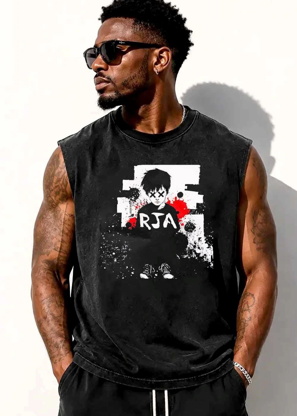 Rja Boy Crossed X Eyes Black Sweater Red Paint Splatter Grunge shirt
