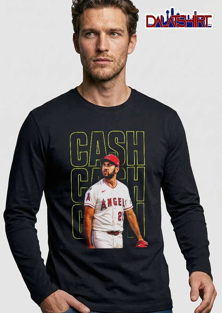 Los Angeles Angels MLB Cash Player Photo Neon Text Background shirt