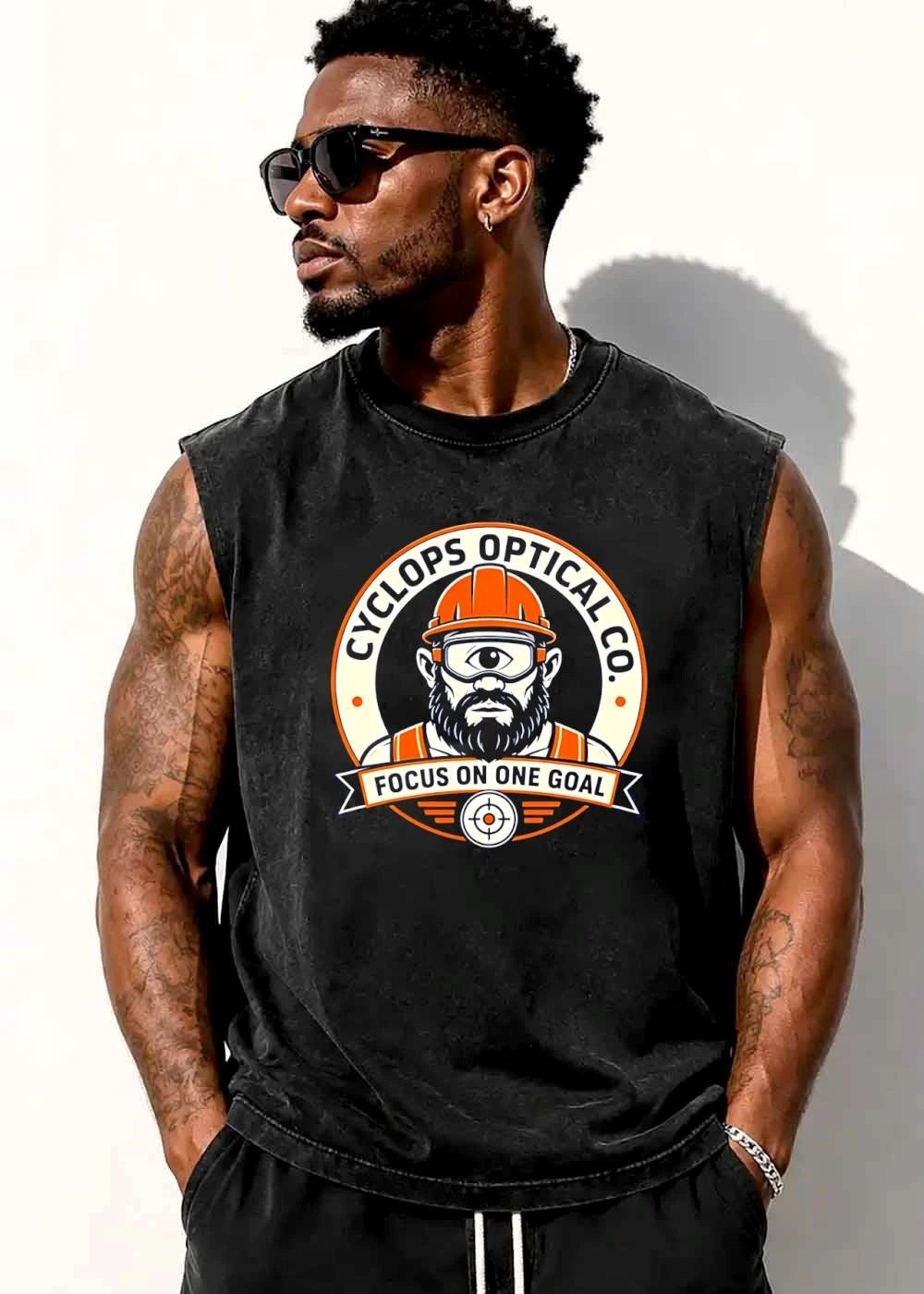 Cyclops Optical Co Focus On One Goal Bearded Worker Safety Goggles Hardhat Emblem shirt