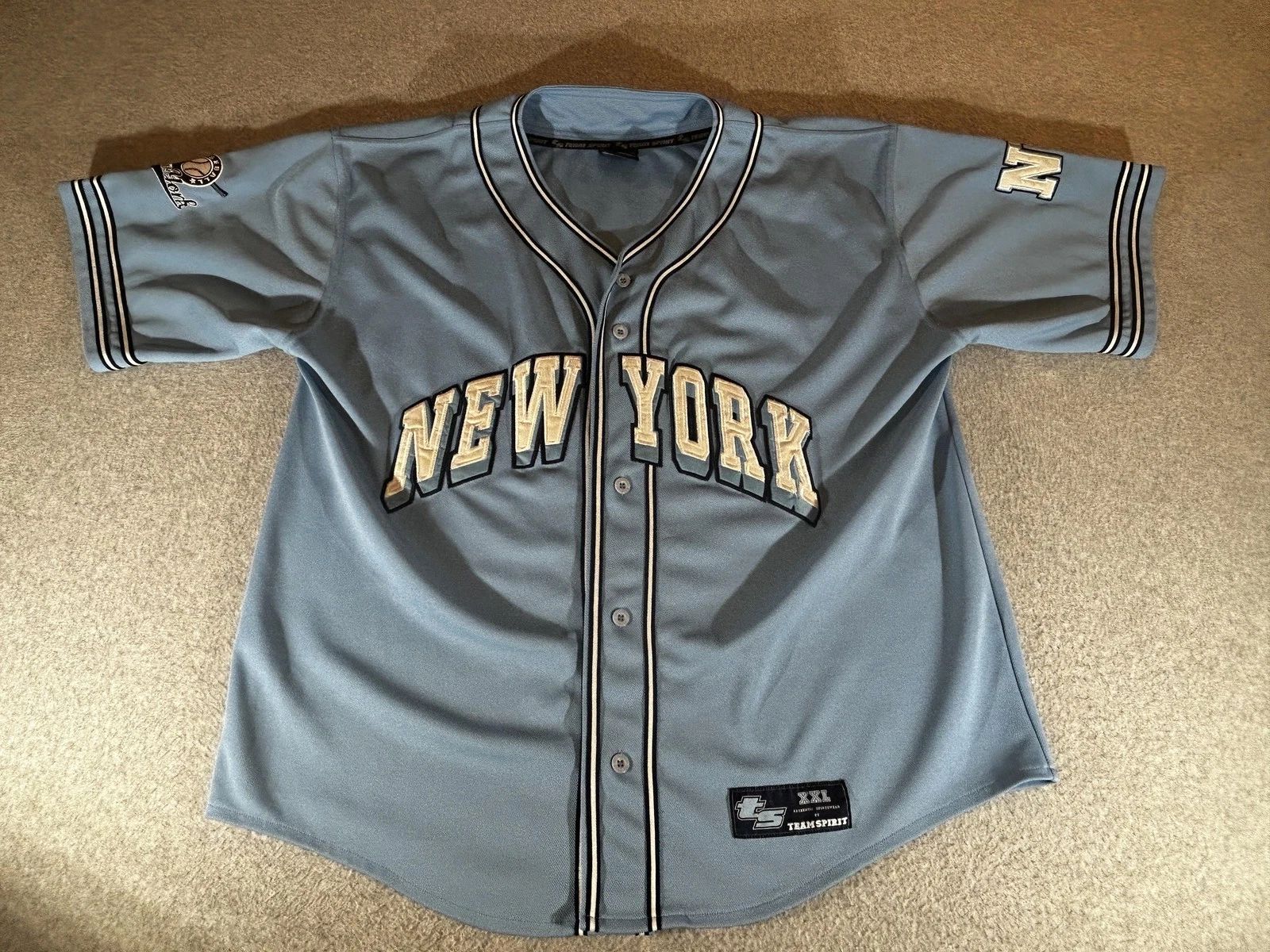 Vintage Baseball Jersey Mens XL Blue New York Hip Hop Streetwear 90s Oversized